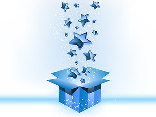 Image showing Gift Box Blue with Stars on White Background