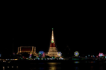 Image showing Decorated temple in Thailand at night