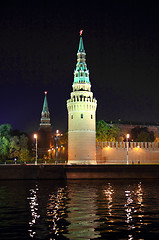 Image showing kremlin from river at night in Moscow