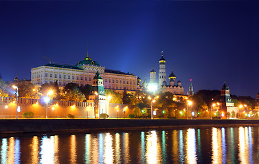 Image showing kremlin from river at night in Moscow