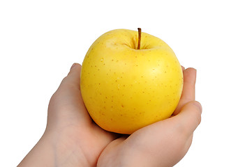Image showing Yellow apple on hand