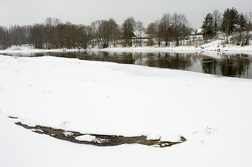 Image showing Winter rustic landscape with river.