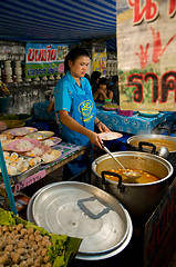 Image showing Improvised restaurant at temple fair in Thailand