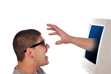 Image showing Scared Computer User