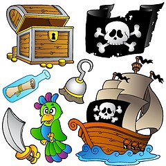Image showing Pirate collection with wooden ship