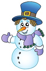 Image showing Cartoon snowman with big hat