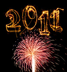 Image showing Pink fireworks meet date 2011 in sparklers