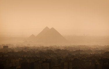 Image showing Cairo city skyline and Pyramids
