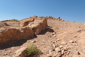 Image showing Ruined wall of ancient fortress in the desert