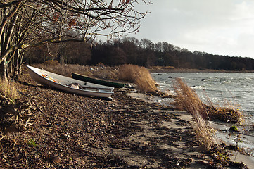 Image showing  Fishing boats on coast of Baltic sea 