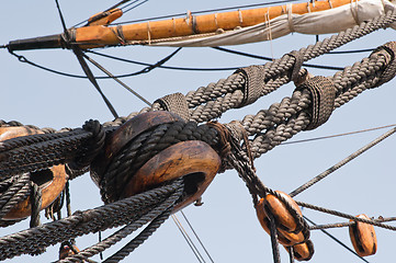 Image showing  Sailing tackles of an ancient sailing vessel