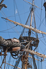 Image showing  Sailing tackles of an ancient sailing vessel