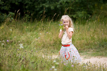 Image showing little girl with wild flowers