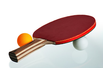 Image showing Table tennis racket and ball isolated on white background 