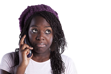 Image showing African woman talking on the telephone