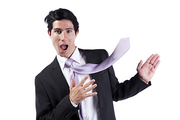 Image showing Businessman showing the copyspace with his necktie