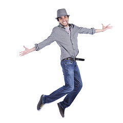 Image showing Happy young man jump