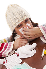 Image showing woman with flu symptoms