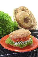 Image showing Bagel with cream cheese and salmon