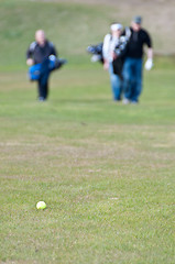 Image showing Golfers walking towards ball