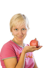 Image showing The girl with a pomegranate