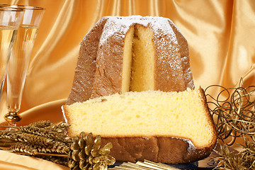 Image showing Christmas composition with Pandoro and spumante