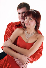 Image showing Young couple   in red