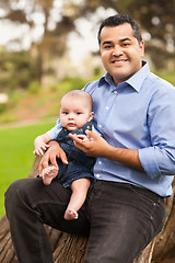 Image showing Handsome Hispanic Father and Son Posing for A Portrait