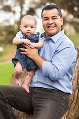 Image showing Handsome Hispanic Father and Son Posing for A Portrait