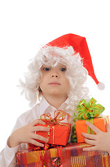 Image showing child in a hat santa claus