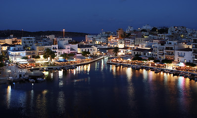 Image showing Night panorama of Aghios Nikolaos town in Crete