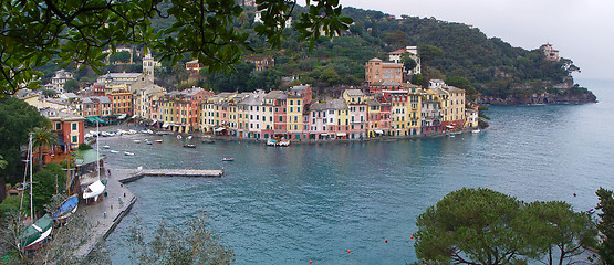 Image showing Sea dock and colored houses. Portofino