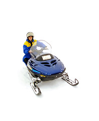 Image showing Man driving snowmobile