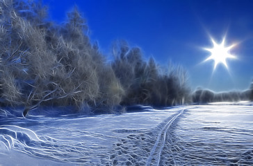 Image showing Style Snow ski trail and Sun