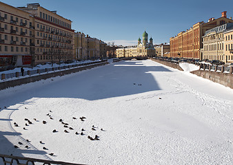 Image showing Winter cityscape with church