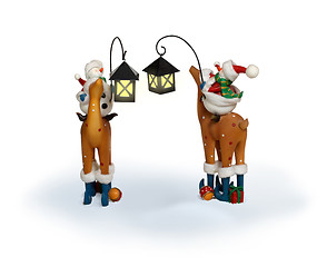Image showing New Year snowman couple riding deer