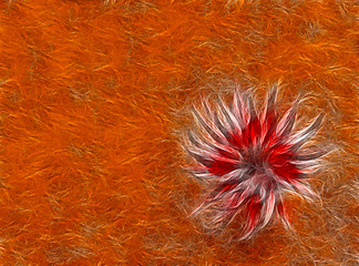 Image showing abstract knitted red flower at orange background