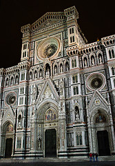 Image showing Facade of Basilica at night, Florence, Italy