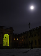 Image showing Night streetlight and moon