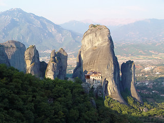 Image showing Rousanou Meteora rock monastery panorama