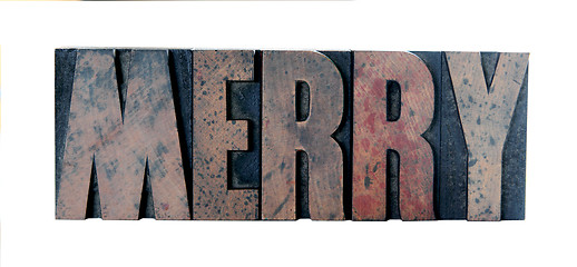 Image showing merry in old letterpress wood type