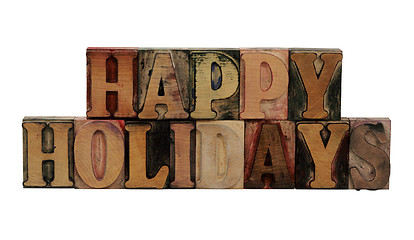 Image showing Happy Holidays in letterpress wood letters