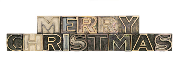 Image showing Merry Christmas in outline letterpress wood letters