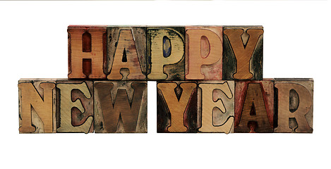 Image showing Happy New Year in letterpress wood letters