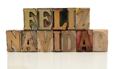 Image showing feliz navidad in letterpress wood type