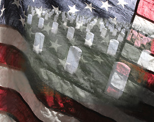 Image showing American flag and military cemetery