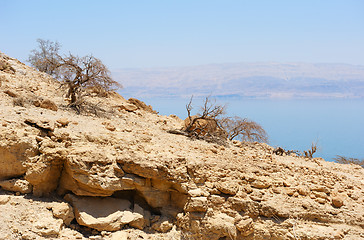 Image showing View of the Dead Sea from the slopes of the Judean mountains.