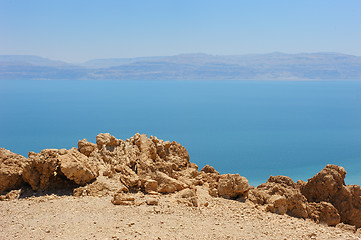 Image showing View of the Dead Sea from the slopes of the Judean mountains.