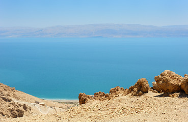 Image showing View of the Dead Sea from the slopes of the Judean mountains.