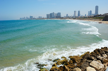 Image showing Sea coast and the view of Tel Aviv